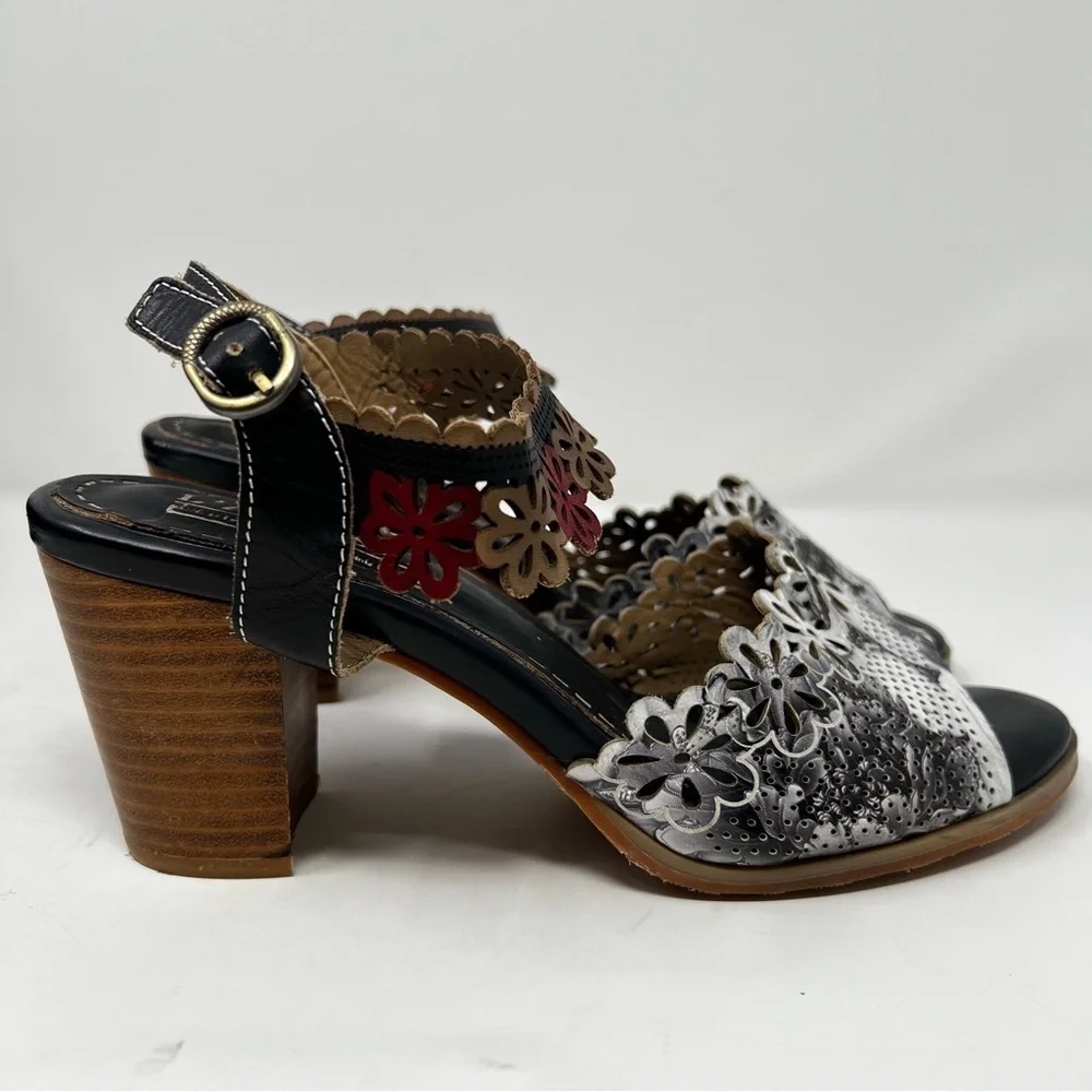 Spring Step Floral Cutout Heels - Black, White, Red